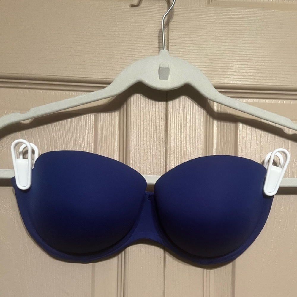 PINK Victoria's Secret Strapless Blue Bra with Pink Lining